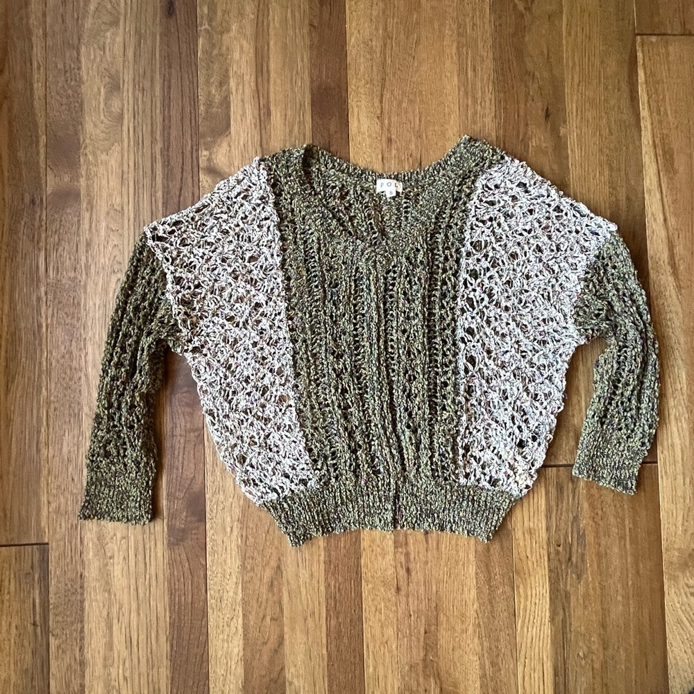 Anthropologie Pol Green Cream Sweater Slouchy Fishercore Beach‎ Women’s Sz S